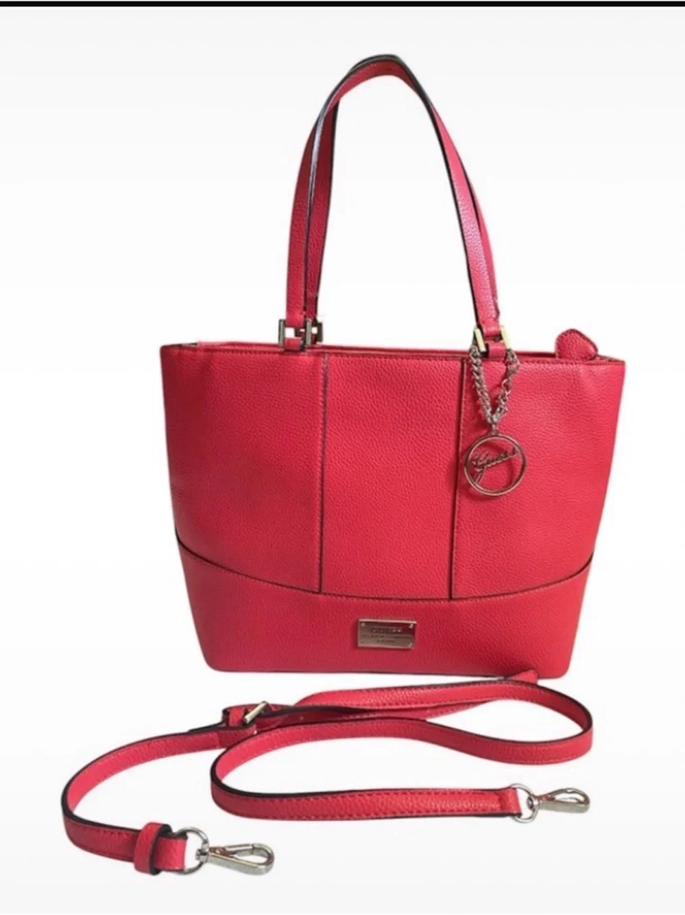 Guess Red Pebbled Leather Shoulder Tote with Removable Strap